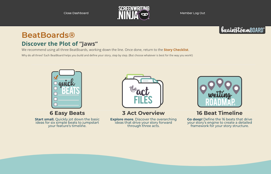 Three kinds of Story BeatBoards® inside Writing Ninja's software for writers