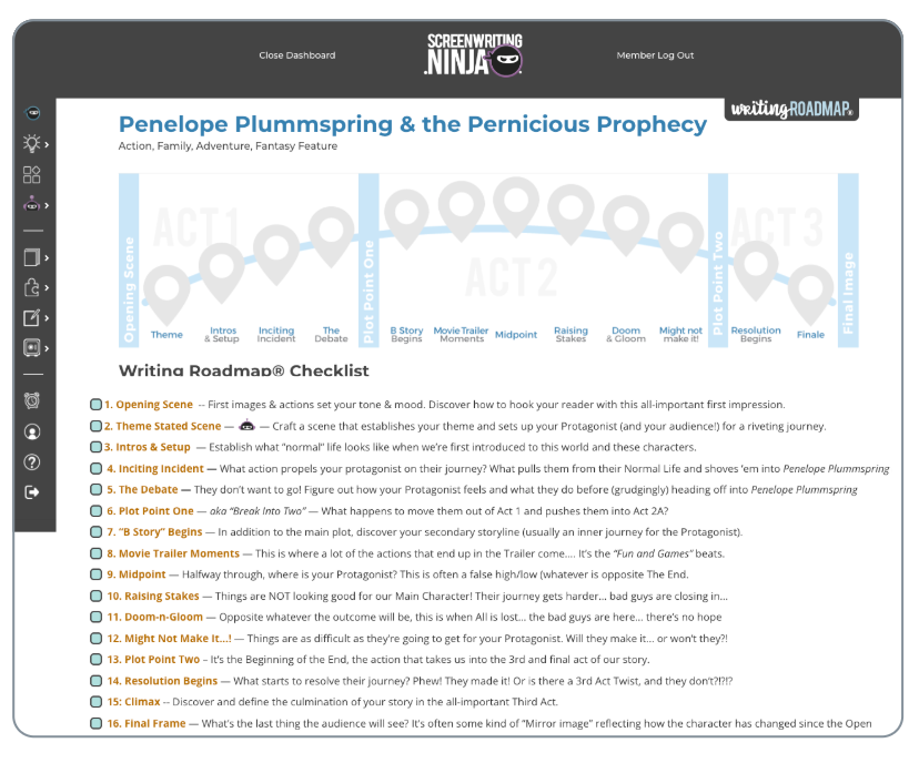 Writing Roadmap® in Writing Ninja Software for Writers